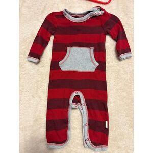 Burt's Bees Baby Red Burgundy Stripe Organic Cotton Footed Pajamas Romper 0 3M